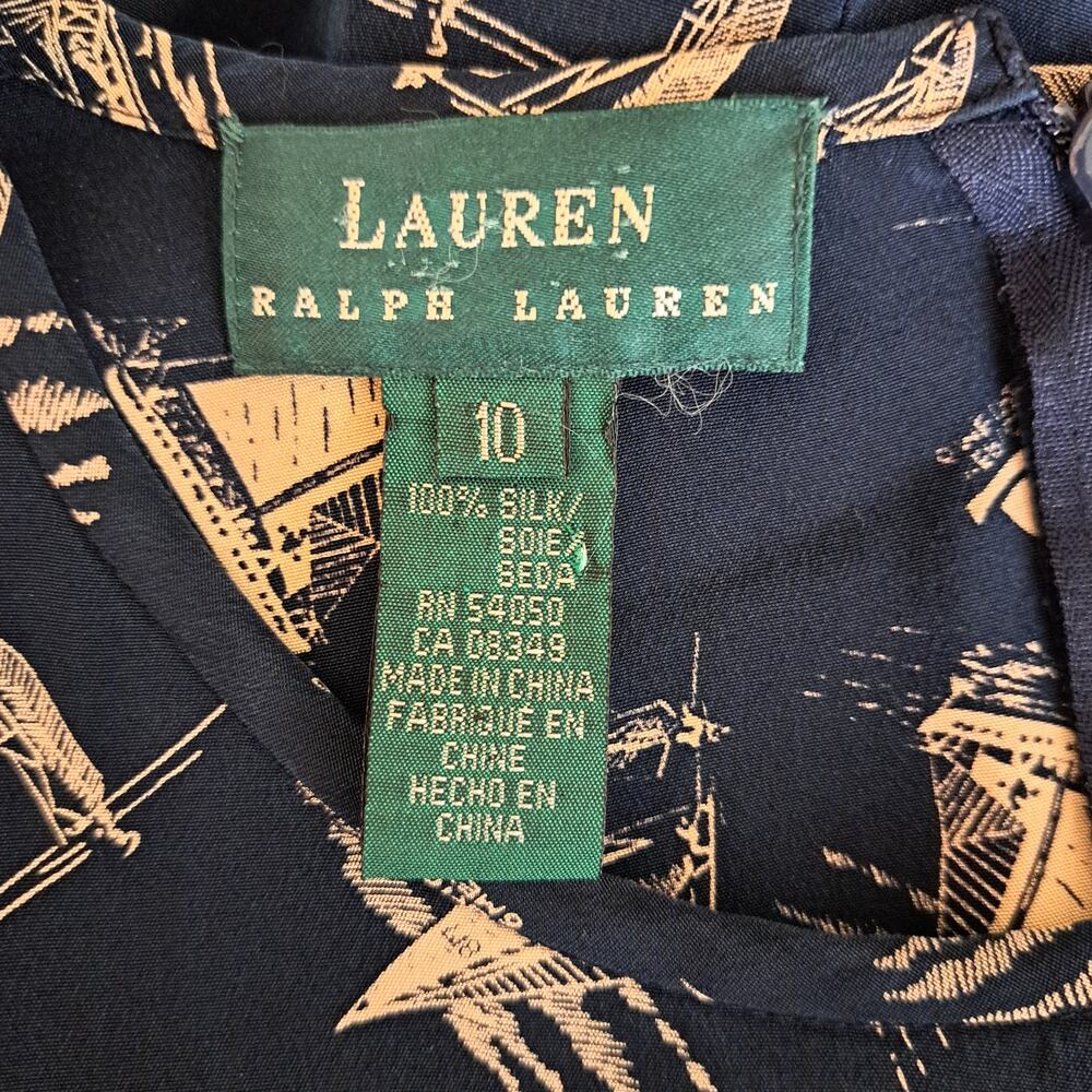 Lauren Ralph Lauren Vintage 100% Silk Nautical Sailboat Maxi Dress Navy Size 10 - Picture 6 of 11